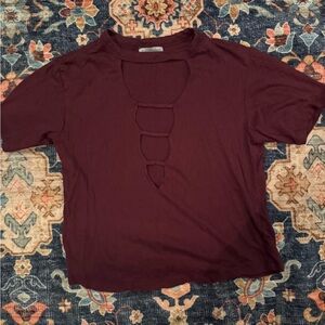 Charlotte Russe Maroon Cut-Out Short Sleeve Top